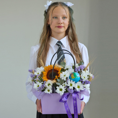 Сумка школьная с подсолнухом и статицей N 84607