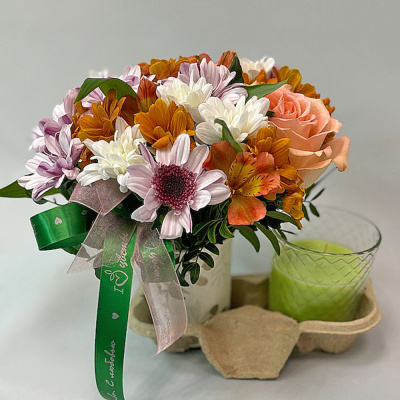 Сет "Лайм". Набор стаканчики с цветами и аромасвечой 70402